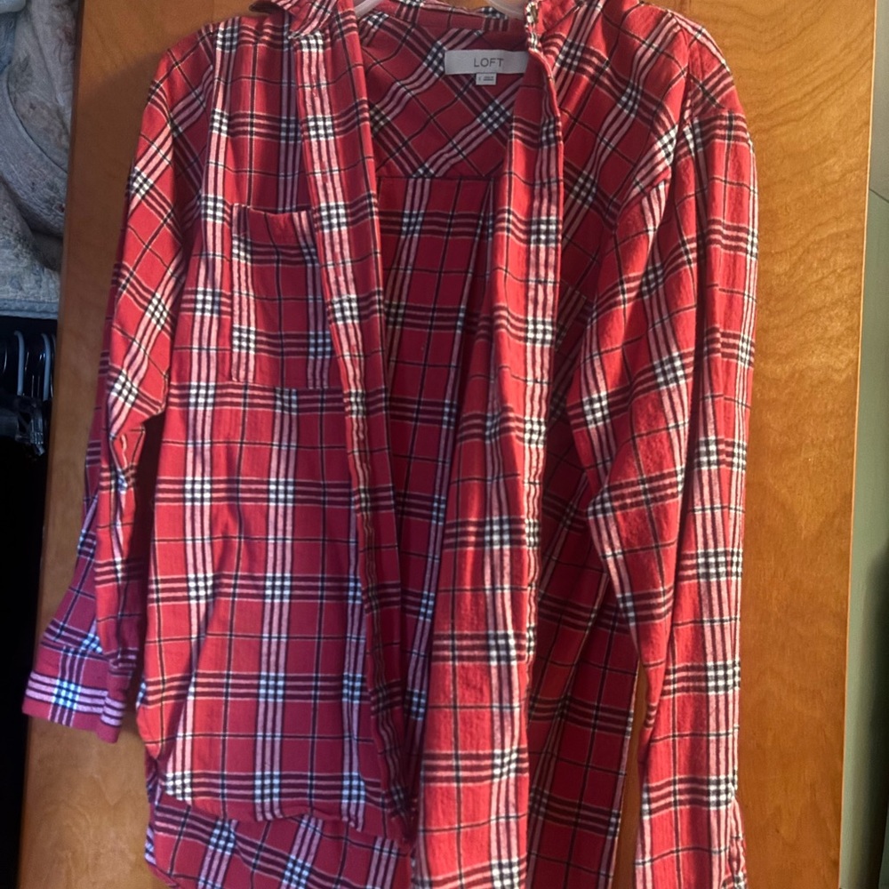LOFT Red and Black Plaid Shirt
